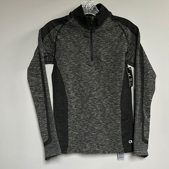 NWT Gap Fit Half-Zip Long Sleeve Running Skiing Seamless Top Black Spacedye S - Picture 3 of 16
